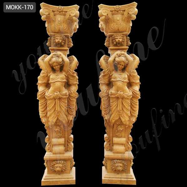 Lady Statue Beige Marble Columns for sale