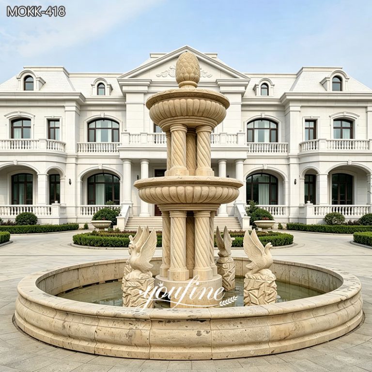 Outdoor Beige Marble Fountains with Swan Statues