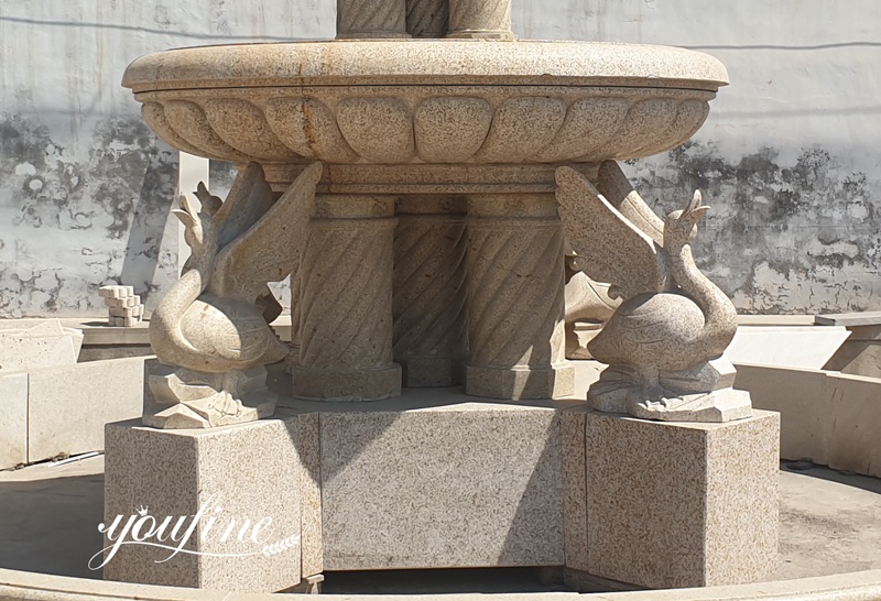 Outdoor Beige Marble Fountains with Swan Statues details