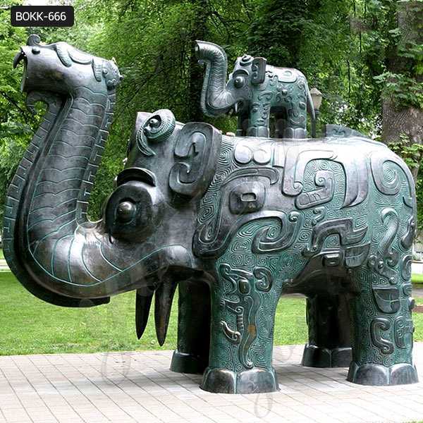 Outdoor Large Bronze Elephant Statue Da Tung and Xi'an Bao Bao Replica