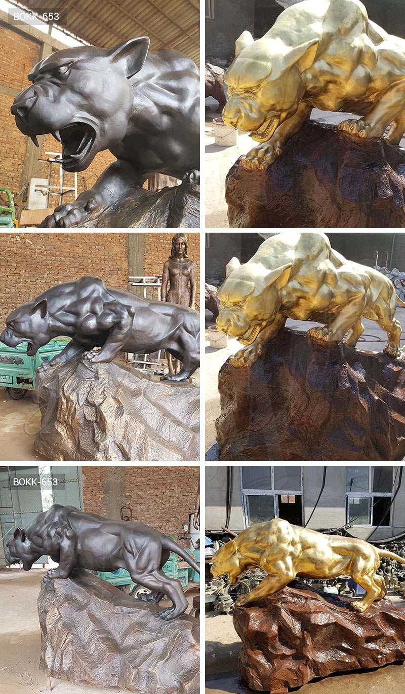 Running Leopard Bronze Statue