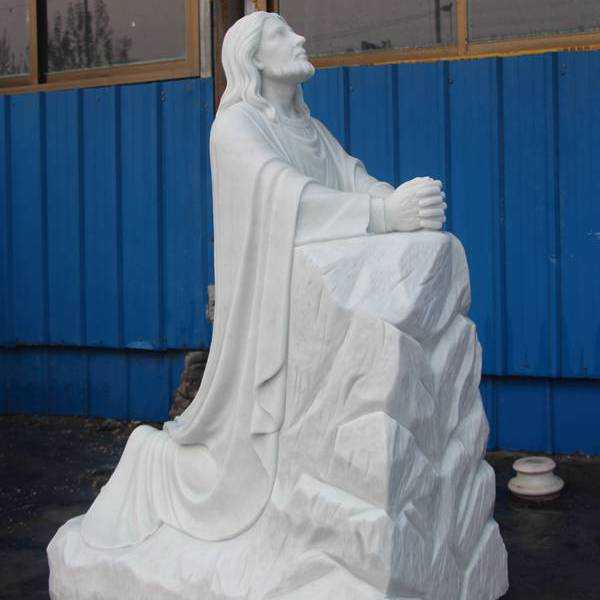 White Marble Kneeling in Prayer Jesus Statue Custom Made for Our Client