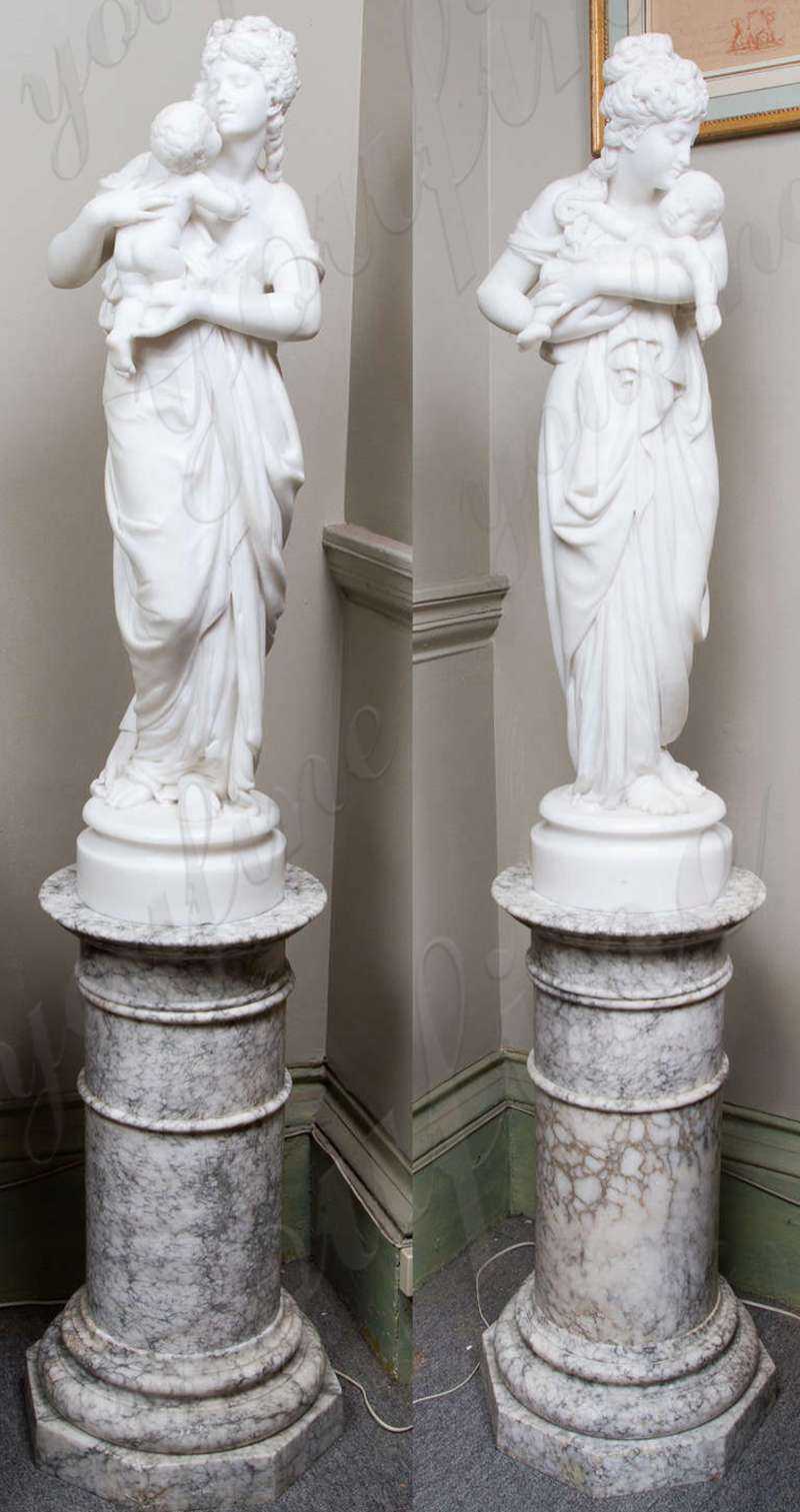 White Marble Mother and Child Stone Columns for Sale