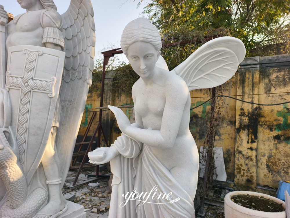 Winged Flower Fairy marble statue details