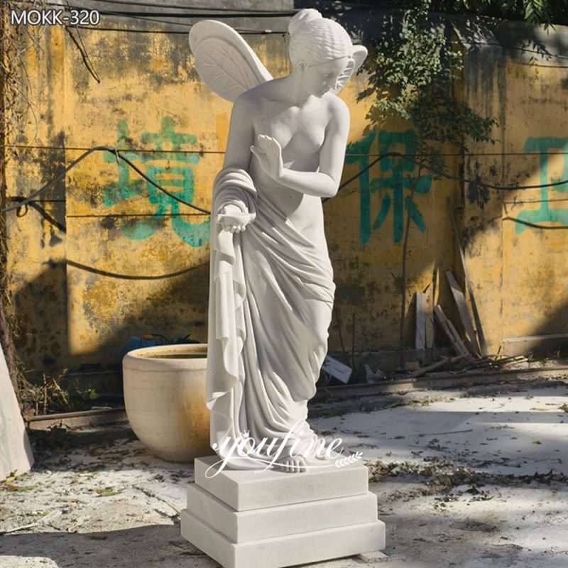 Winged Flower Fairy marble statue holding bowl