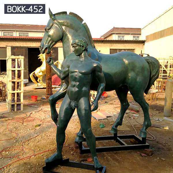 Antique Bronze Horse Statue with Man Statue for Sale