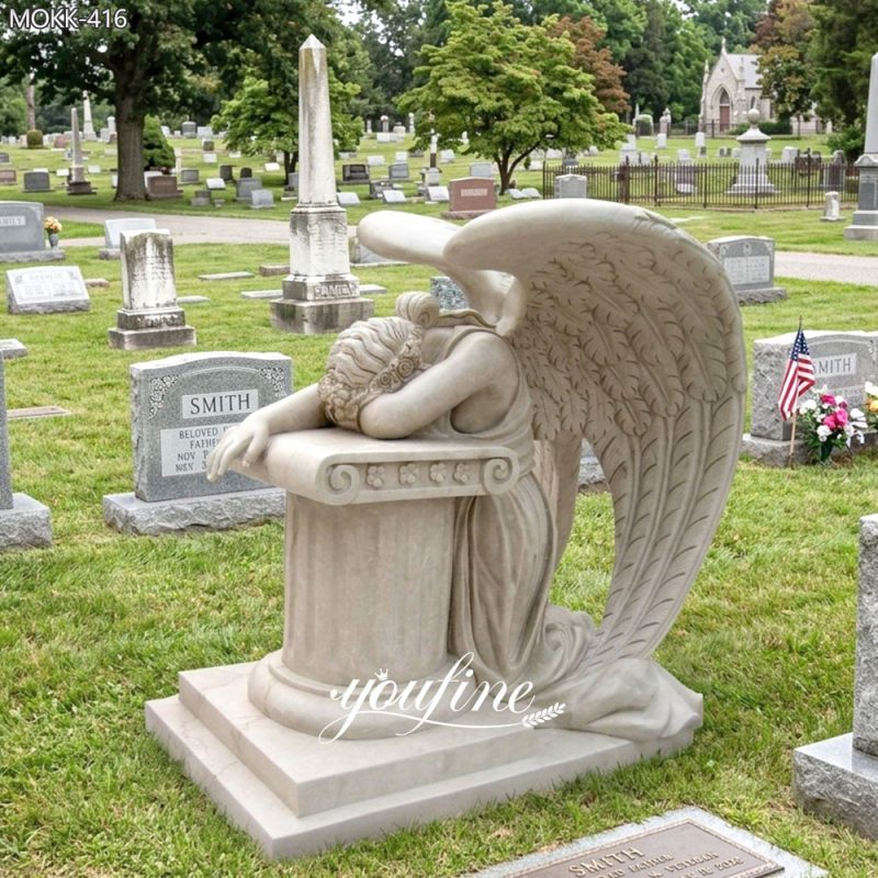 Beige Marble Sad Angel Headstone MOKK-416