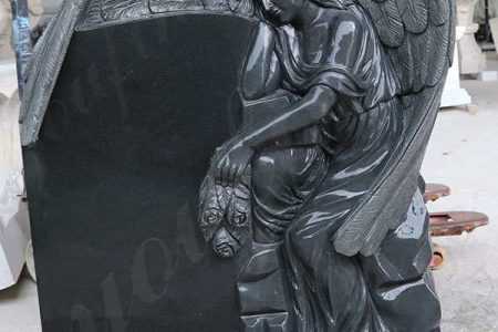 Black Granite Memorials Headstone Carving Wepping Angel Statue MOKK-415