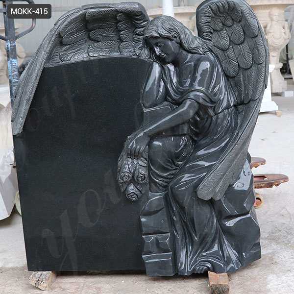 Black Granite Memorials Headstone Carving Wepping Angel Statue MOKK-415