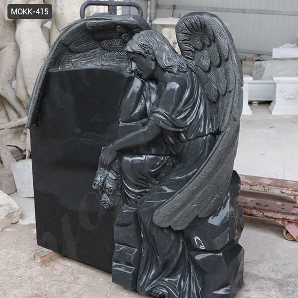 Black Granite Memorials Headstone Carving Wepping Angel Statue