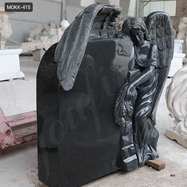 Black Granite Memorials Headstone Carving Wepping Angel StatueS MOKK-415