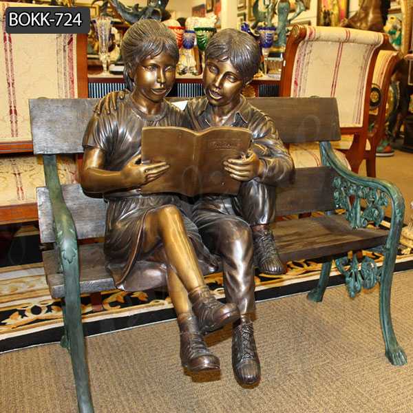 Bronze Boy and Girl Sitting on a Bench Garden Statue BOKK-724