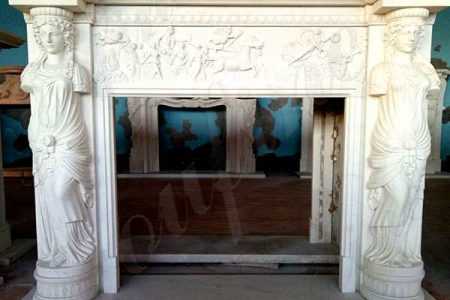 Exquisite Hand Carved Modern Statury Marble Fireplace Mantel MOKK-413