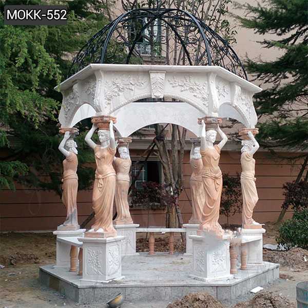 Garden Marble Gazebo with Carving Stone Statues Outdoor Design on Sales