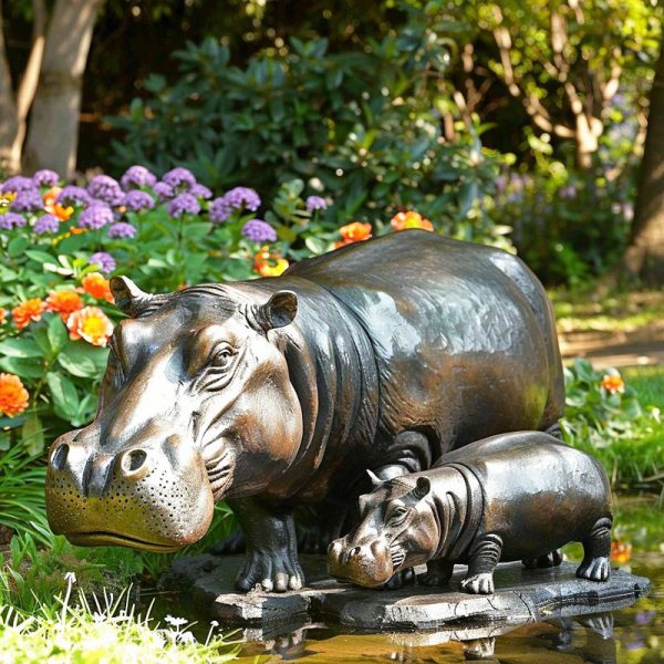 Hippo Bronze Sculpture Wildlife Animal Statue