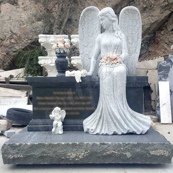 Hot Design Black Granite Headstone with Wepping Angel Statue MOKK-111