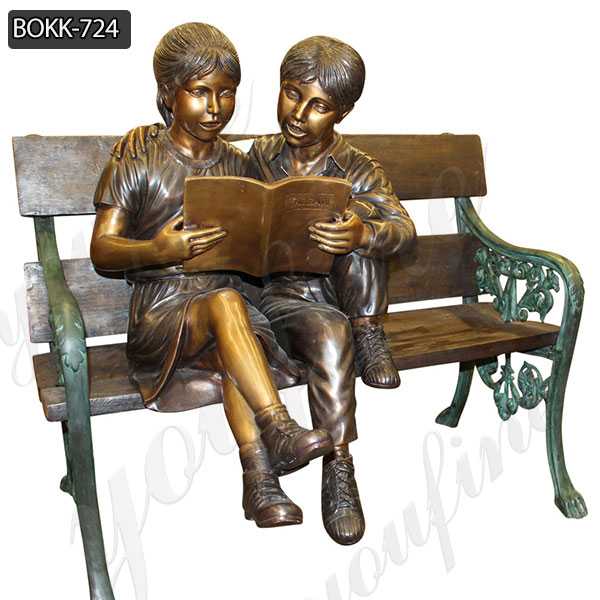 Kids Reading A book on Beach Bronze Statue