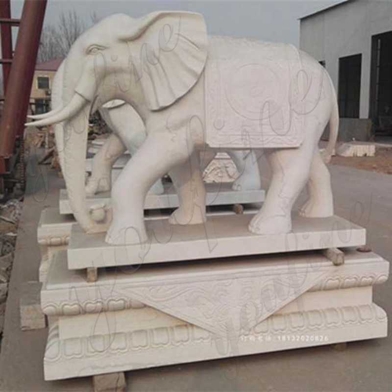 Large Hand Carved Marble Elephant Stone Sculpture MOKK536You Fine