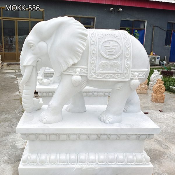 Large Hand Carved White Marble Elephant Statue
