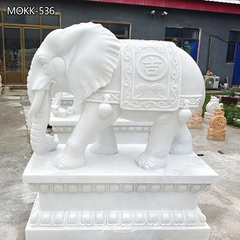 Large Hand Carved White Marble Elephant Statue for Sale MOKK-536