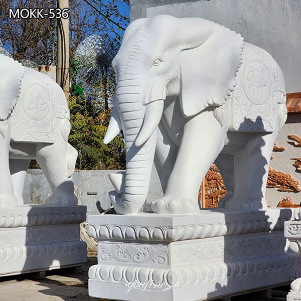 Large Hand Carved White Marble Elephant Statue