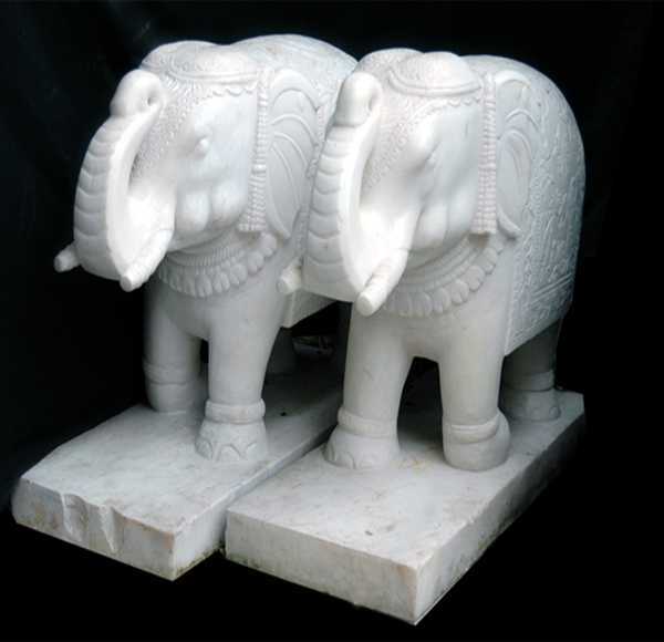 Large Hand Carved Marble Elephant Stone Sculpture MOKK536You Fine Sculpture