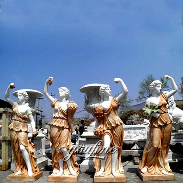 MOKK-337 Life Size Hand Carved Four Season Maidens Sculpture White Marble Women Statue Design for Garden Decor for Sale