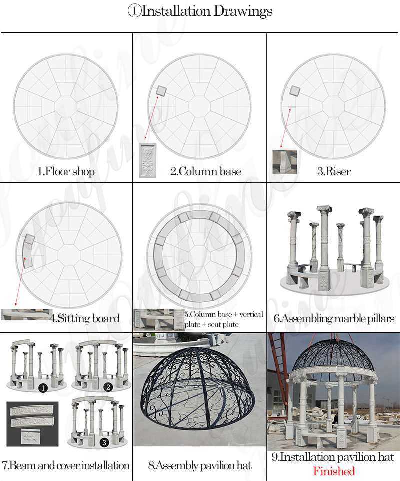 White Marble Gazebo with Iron Dome for sale