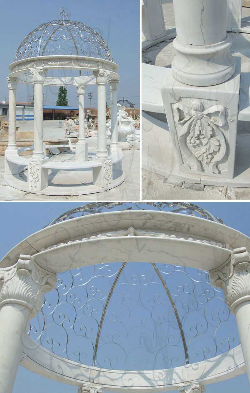 cheap home depot white marble gazebo with iron dome netting designs for wedding decoration for sale