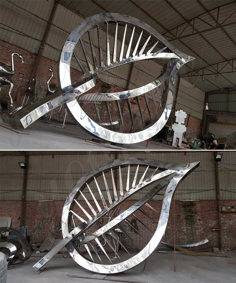 famous contemporary outdoor metal art stainless steel leaf design for square decor for sale