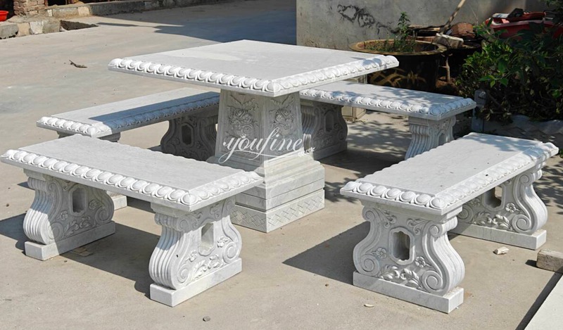 factory supplier white marble table and bench