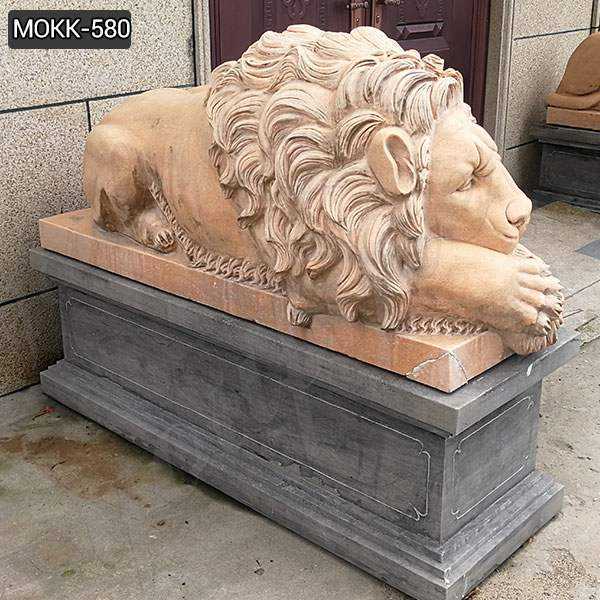Beige Marble Lion Statues for Front Porch Supplier