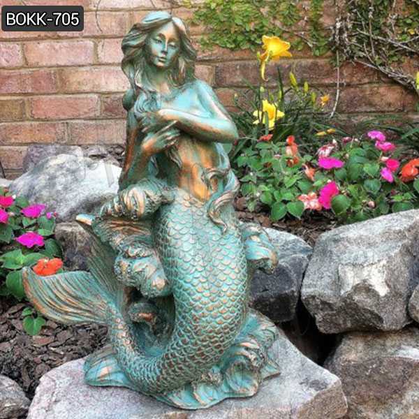 Life Size Bronze Mermaid Garden Statue Sitting on Rock Supplier BOKK-705
