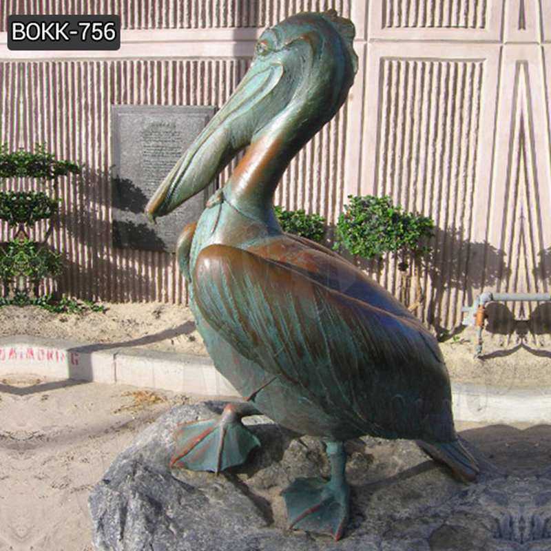 Brozne Pelican Sculpture for Garden Decor