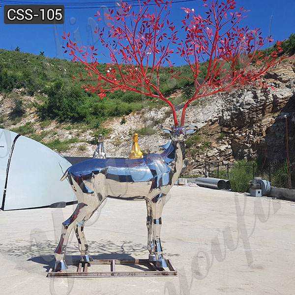 Custom Made Abstract Outdoor Stainless Steel Deer Sculpture for Sale
