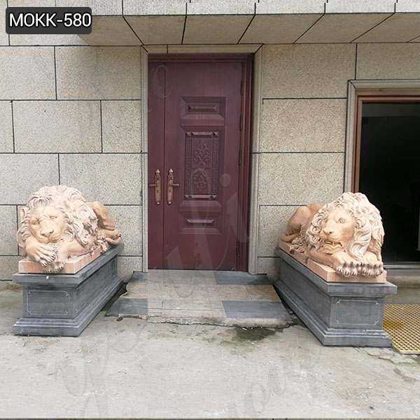 Hand Carved Beige Marble Lion Statues for Front Porch Supplier