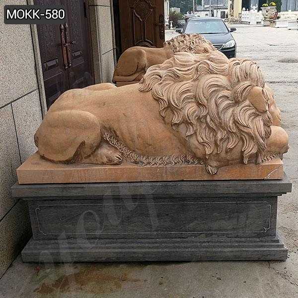 Hand Carved Beige Marble Lion Statues for Front Porch