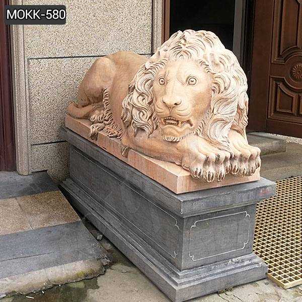 Hand Carved Beige Marble Lion Statues for Front Porch Supplier MOKK-580