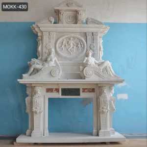 Hand Carved White Marble Overmantel Fireplace with Statues