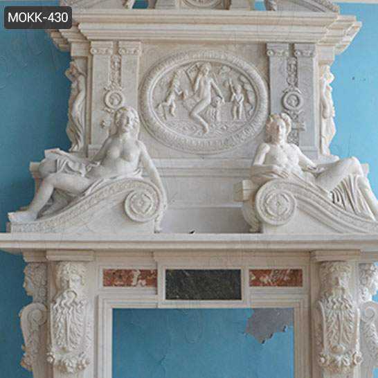 Hand Carved White Marble Overmantel Fireplace