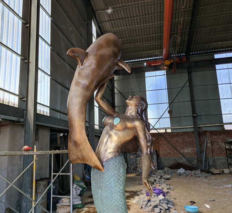 Large Bronze Patina Mermaid Statue