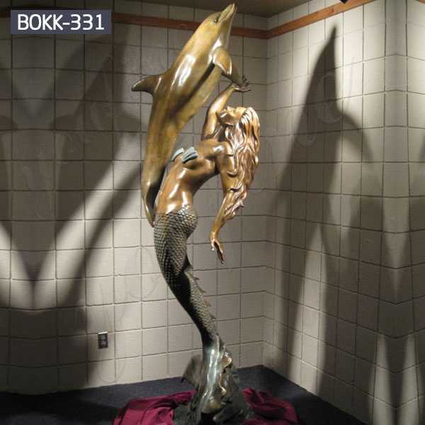 Large Outdoor Bronze Mermaid Statue Play with Dolphin