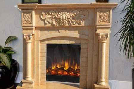 Modern Beige Marble Fireplace Mantel with Columns from China Factory MOKK-431
