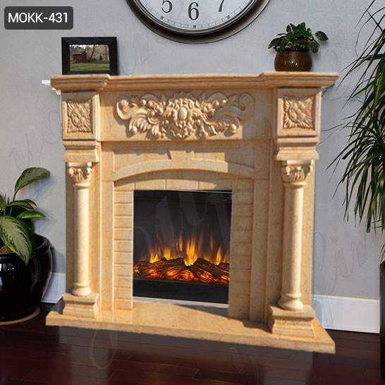 Modern Beige Marble Fireplace Mantel with Columns from China Factory MOKK-431