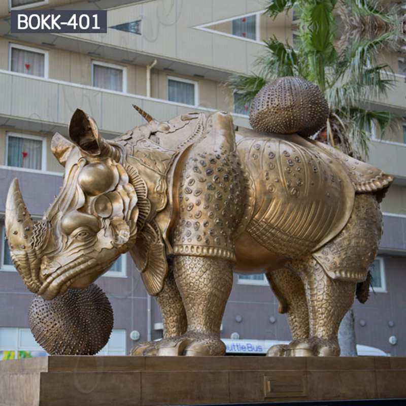 Outdoor Large Bronze Rhinoceros Statue Metal Wildlife Sculpture BOKK-401