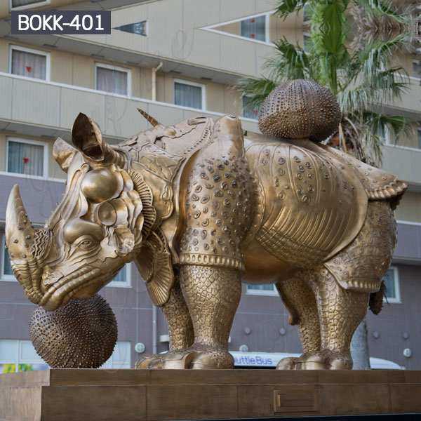 Outdoor Large Bronze Rhinoceros Statue Metal Wildlife Sculpture