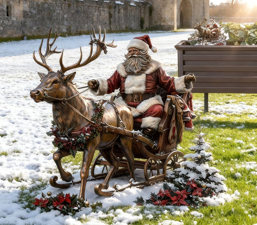 Santa Claus and Reindeer sculpture
