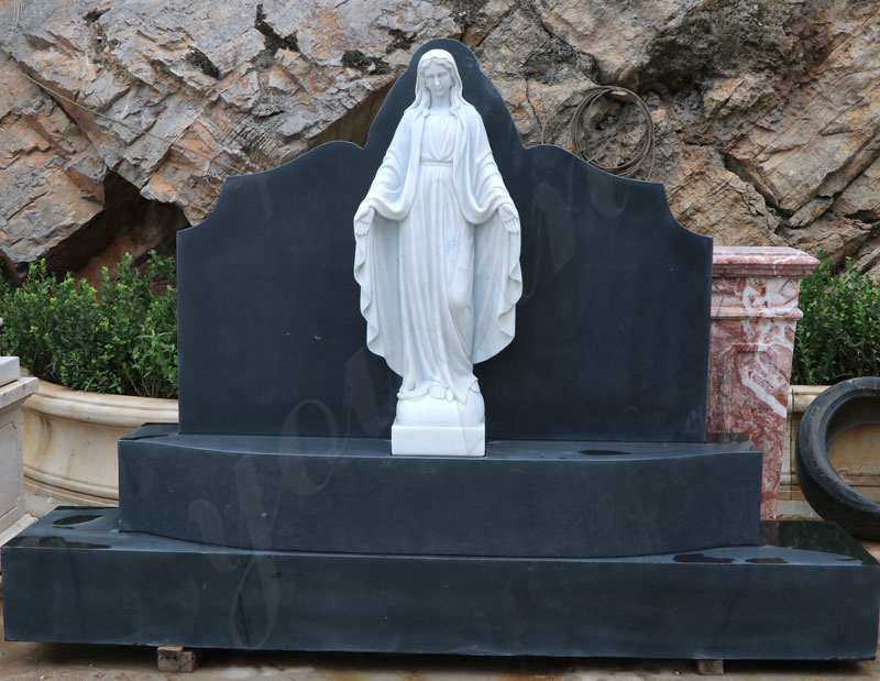 Upright cemetery headstones catholic headstones black headstone of granite and virgin mary statue design for sale