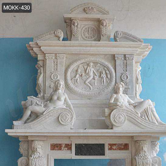 White Marble Overmantel Fireplace with Statues