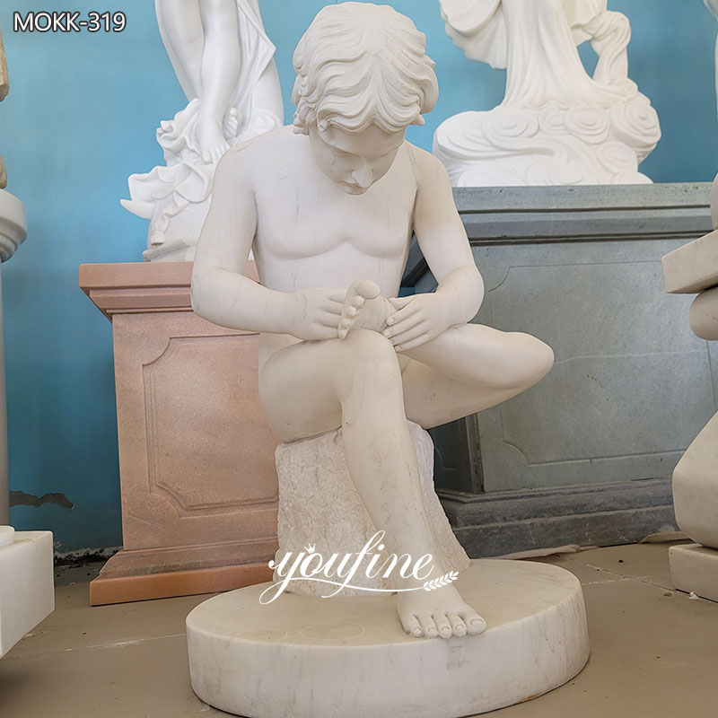 marble life size boy with thorn statue